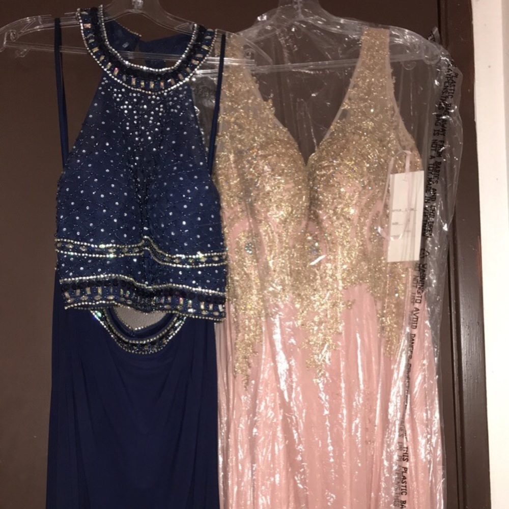 Two Piece Dark Blue Prom Dress